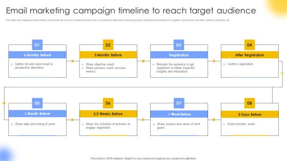 Email Marketing Campaign Timeline To Reach Target Audience Clipart PDF