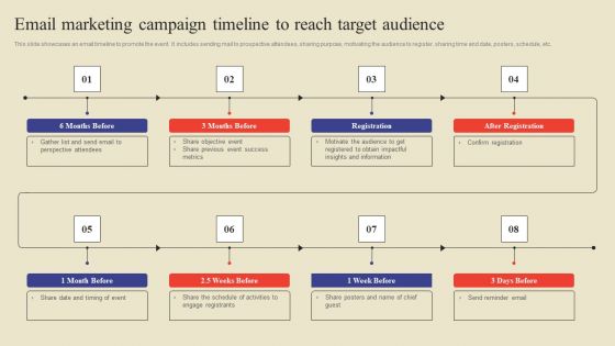 Email Marketing Campaign Timeline To Reach Target Audience Ppt Gallery Example PDF