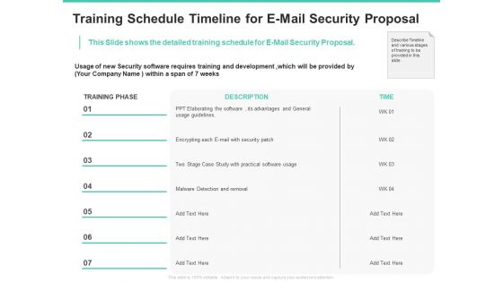 Email Security Encryption And Data Loss Prevention Training Schedule Timeline For E Mail Security Proposal Diagrams PDF