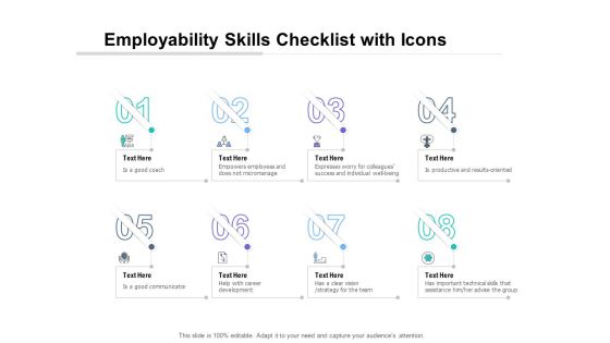 Employability Skills Checklist With Icons Ppt PowerPoint Presentation Layouts Information