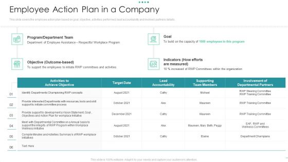 Employee Action Plan In A Company Ideas Pdf