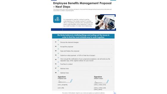 Employee Benefits Management Proposal Next Steps One Pager Sample Example Document