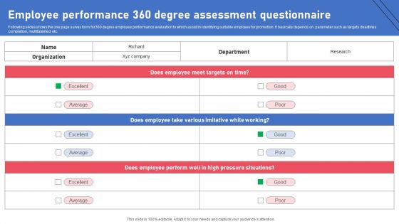 Employee Performance 360 Degree Assessment Questionnaire Survey SS