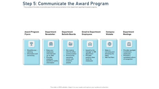 Employee Recognition Award Step 5 Communicate The Award Program Ppt PowerPoint Presentation Icon Format PDF