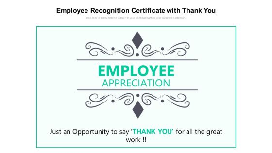 Employee Recognition Certificate With Thank You Ppt PowerPoint Presentation File Model PDF