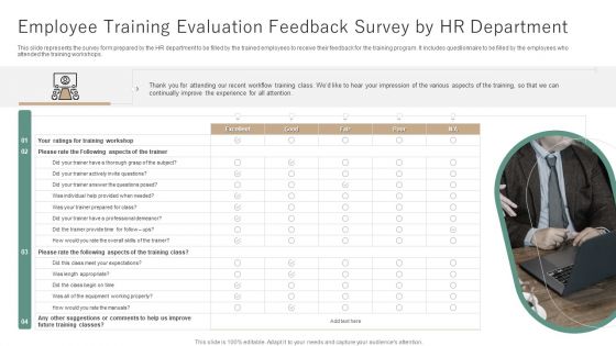 Employee Training Evaluation Feedback Survey By HR Department Ppt Professional Clipart Images PDF