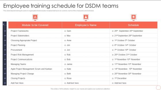 Employee Training Schedule For DSDM Teams Dynamic System Development Model Template PDF