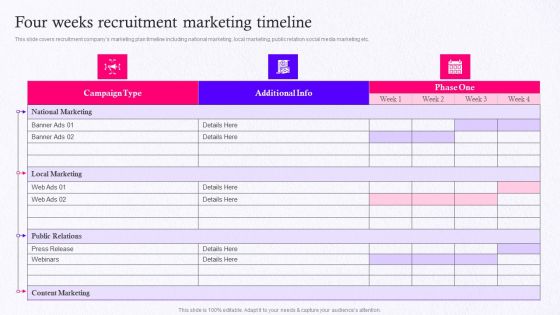 Employer Brand Marketing On Social Media Platform Four Weeks Recruitment Marketing Timeline Graphics PDF Employer Brand Marketing On Social Media Platform Four Weeks Recruitment Marketing Timeline Graphics PDF