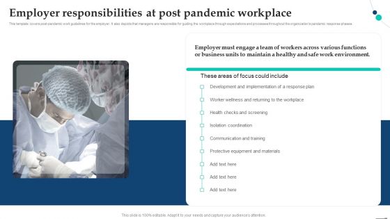 Employer Responsibilities At Post Pandemic Workplace Pandemic Company Playbook Introduction PDF