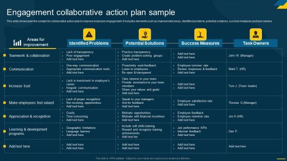 Engaging Employees Strategic Engagement Collaborative Action Plan Sample Download PDF