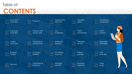 Engineering Consultancy Works Company Profile Table Of Content Portrait PDF