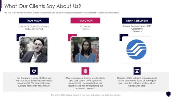 Enhancing Cyber Safety With Vulnerability Administration What Our Clients Say About Us Pictures PDF