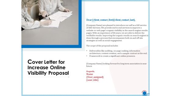 Enhancing Digital Presence Proposal Template Cover Letter For Increase Online Visibility Proposal Summary PDF