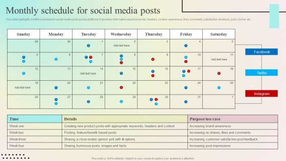 Enhancing Organic Reach Monthly Schedule For Social Media Posts Infographics PDF