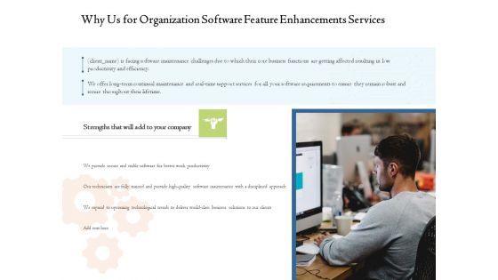 Enterprise Software Development Service Why Us For Organization Software Feature Enhancements Services Portrait PDF