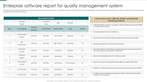 Enterprise Software Report For Quality Management System Elements PDF