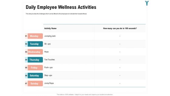Enterprise Wellbeing Daily Employee Wellness Activities Icons PDF