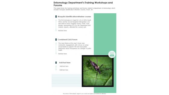 Entomology Departments Training Workshops And Forums One Pager Documents