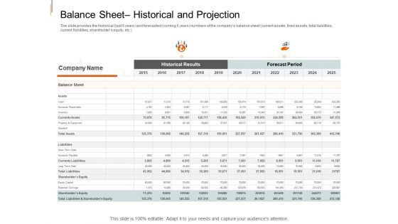Equity Crowd Investing Balance Sheet Historical And Projection Ppt Infographics Deck PDF