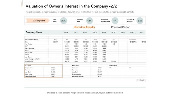 Equity Crowd Investing Valuation Of Owners Interest In The Company Assumptions Demonstration PDF