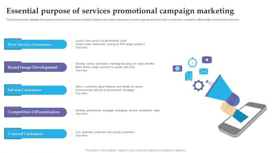 Essential Purpose Of Services Promotional Campaign Marketing Pictures PDF