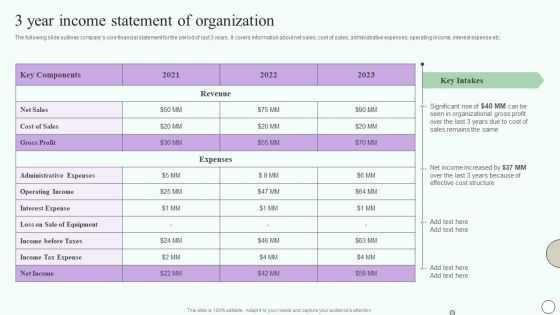 Estimating Business Overall 3 Year Income Statement Of Organization Topics PDF