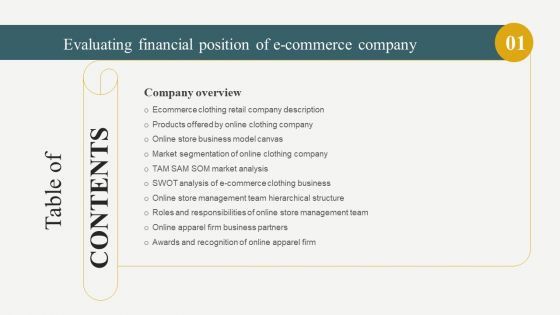 Evaluating Financial Position Of E Commerce Company Table Of Contents Formats PDF Evaluating Financial Position Of E Commerce Company Table Of Contents Formats PDF