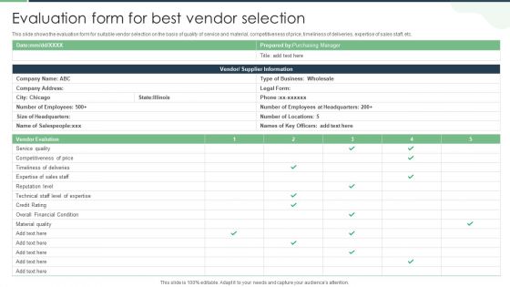 Evaluation Form For Best Vendor Selection Guidelines PDF Evaluation Form For Best Vendor Selection Guidelines PDF