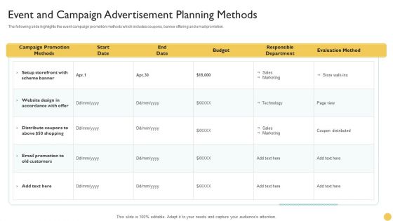 Event And Campaign Advertisement Planning Methods Ideas PDF Event And Campaign Advertisement Planning Methods Ideas PDF