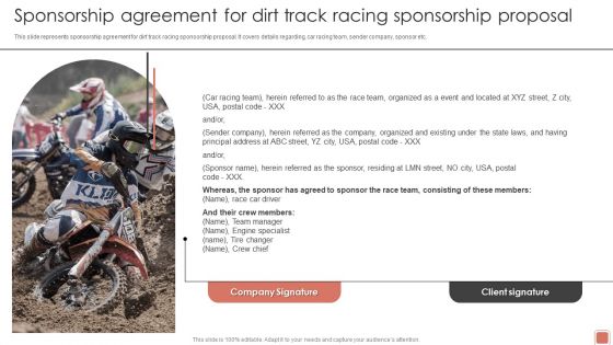 Event Funding Sponsorship Agreement For Dirt Track Racing Sponsorship Proposal Formats PDF