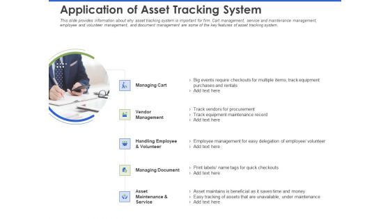 Event Management Services Application Of Asset Tracking System Ppt PowerPoint Presentation Summary Design Inspiration PDF