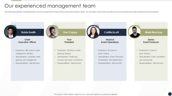 Event Management Services Company Profile Our Experienced Management Team Guidelines PDF