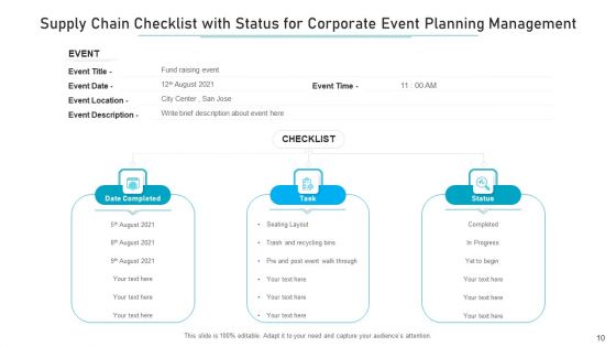 Event Planning Management Supply Chain Rate Quantity Ppt PowerPoint Presentation Complete Deck With Slides