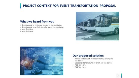 Event Transportation Proposal Ppt PowerPoint Presentation Complete Deck With Slides