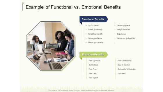 Example Of Functional Vs Emotional Benefits Ppt Ideas Images PDF
