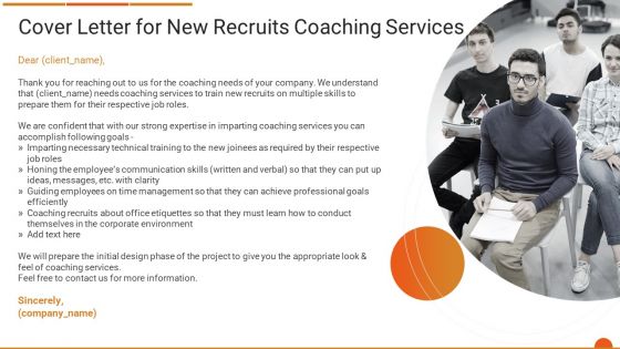 Executive Job Training Cover Letter For New Recruits Coaching Services Background PDF
