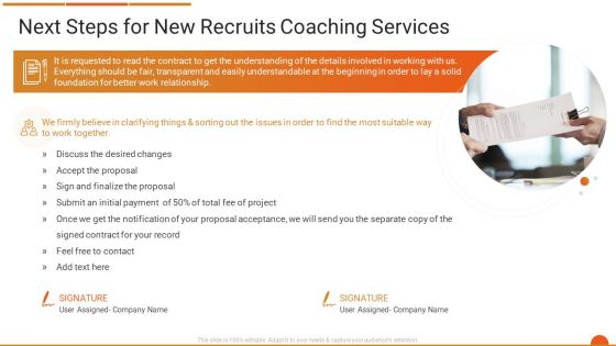 Executive Job Training Next Steps For New Recruits Coaching Services Demonstration PDF