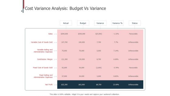 Expenditure Administration Cost Variance Analysis Budget Vs Variance Ppt Icon Professional PDF