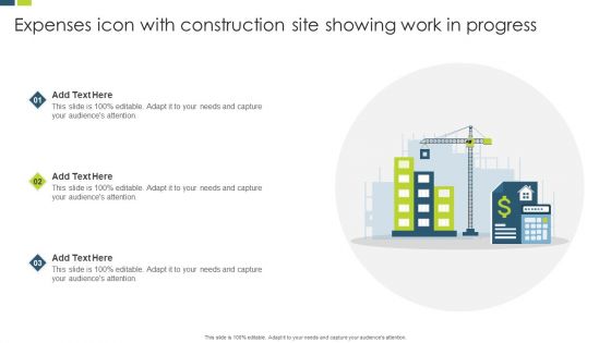 Expenses Icon With Construction Site Showing Work In Progress Graphics PDF