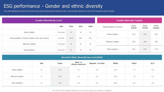 Experian Company Outline ESG Performance Gender And Ethnic Diversity Professional PDF