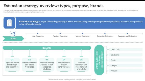 Extension Strategy Overview Types Purpose Brands Brand Expansion Strategy Execution Designs PDF