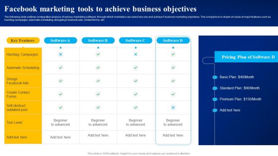 Facebook Marketing Tools To Achieve Business Objectives Ppt PowerPoint Presentation File Gallery PDF