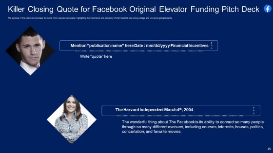 Facebook Original Elevator Funding Pitch Deck Ppt PowerPoint Presentation Complete With Slides