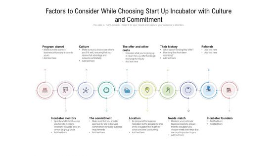 Factors To Consider While Choosing Start Up Incubator With Culture And Commitment Ppt PowerPoint Presentation Infographic PDF