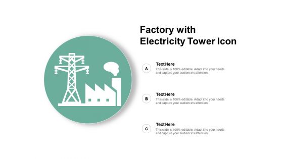 Factory With Electricity Tower Icon Ppt PowerPoint Presentation Pictures Skills