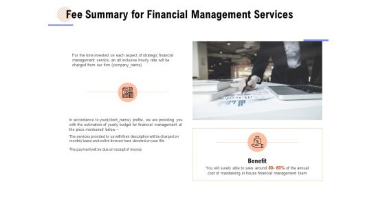 Fee Summary For Financial Management Services Ppt PowerPoint Presentation Summary Example Topics