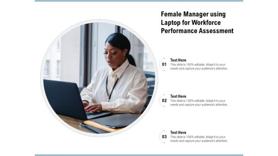 Female Manager Using Laptop For Workforce Performance Assessment Ppt PowerPoint Presentation Gallery Visual Aids PDF