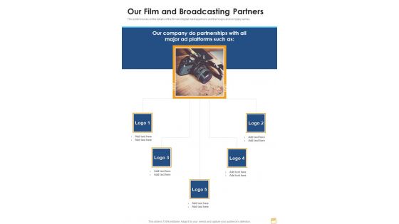 Film And Broadcasting Proposal Our Film And Broadcasting Partners One Pager Sample Example Document