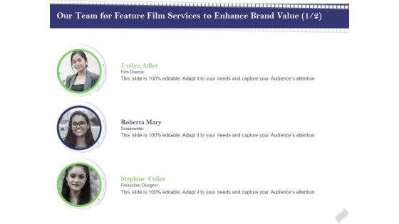 Film Branding Enrichment Our Team For Feature Film Services To Enhance Brand Value Graphics PDF