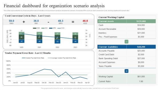 Financial Dashboard For Organization Scenario Analysis Ppt Show Ideas PDF